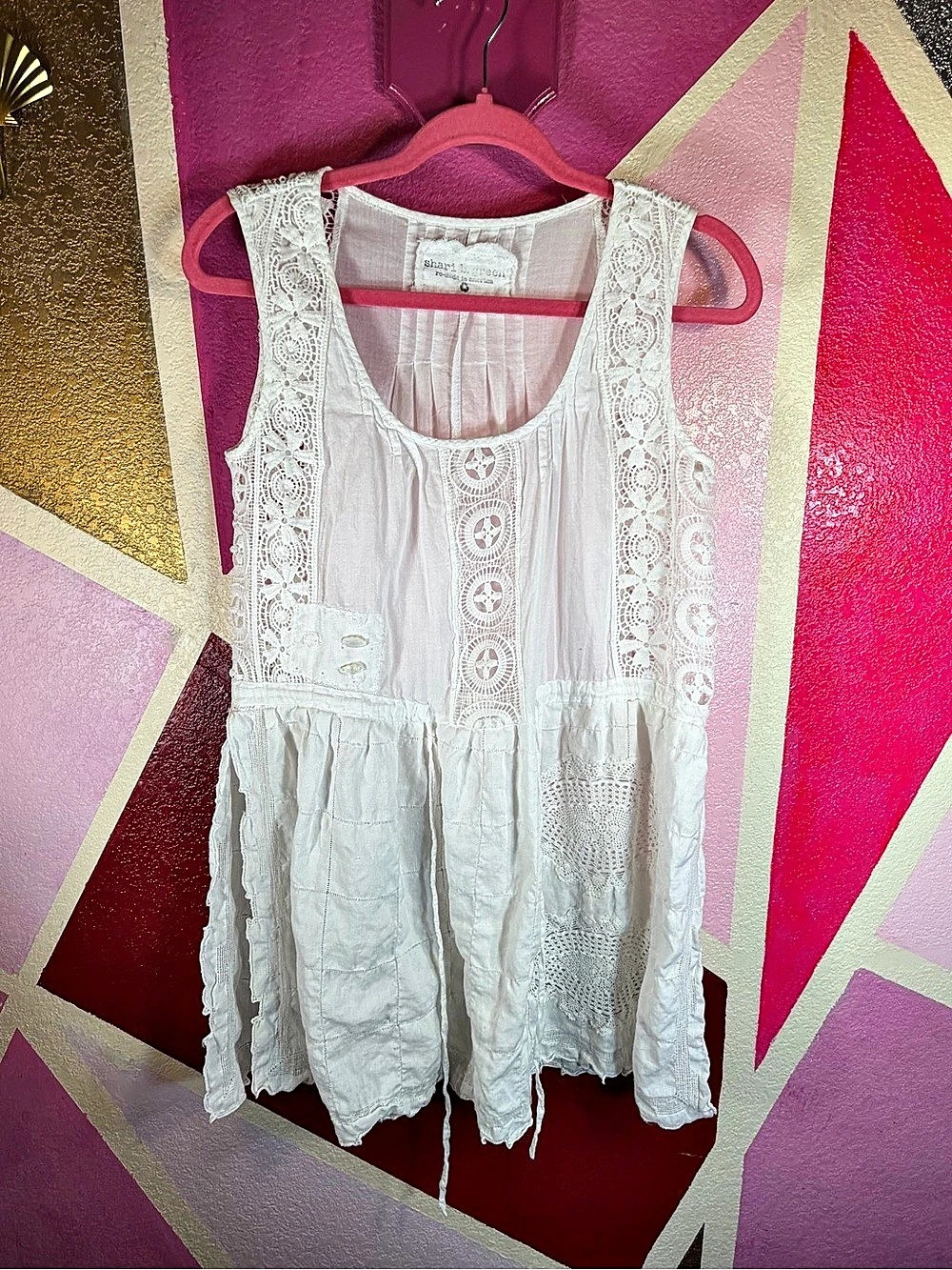 Shari B. Green Upcycled Vintage Lace White Tunic Dress Re-Made in America
